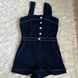 Anthropologie Blue Denim Romper with Contrast Stitching